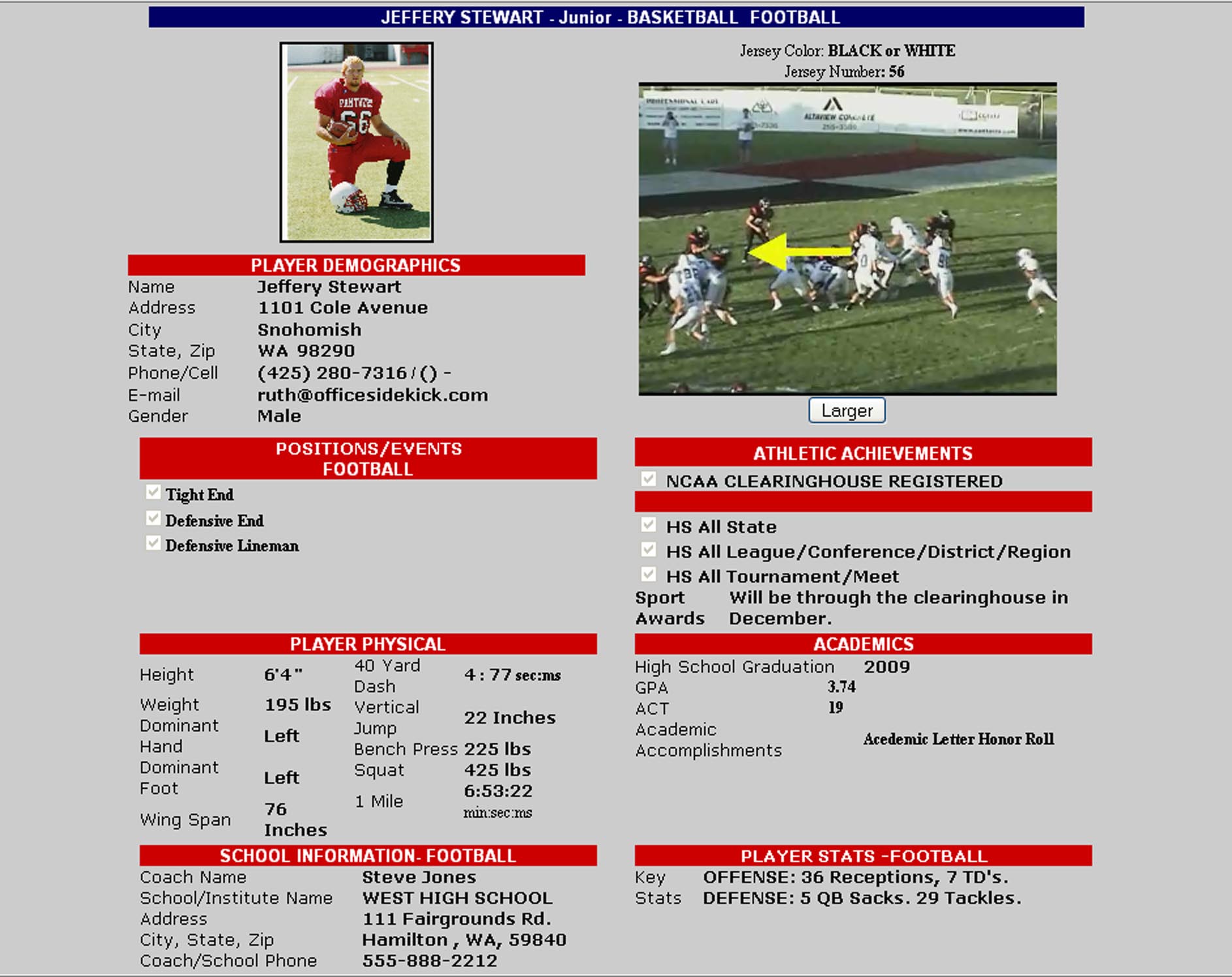 COLLEGE RECRUIT PROFILE